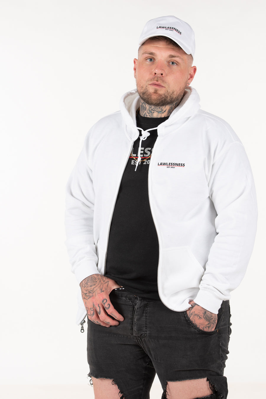 Men's White Zip Hoodie