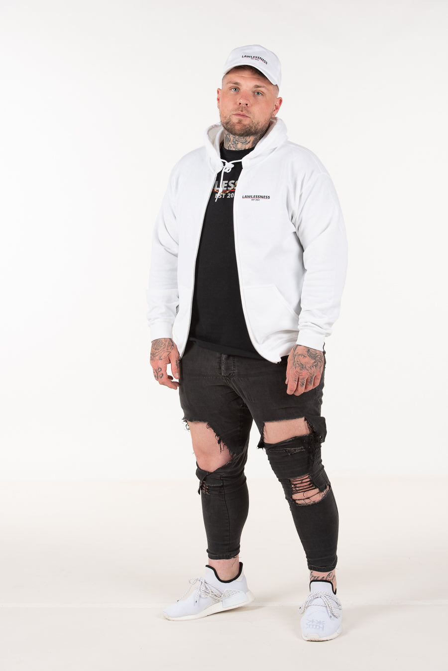 Men's White Zip Hoodie